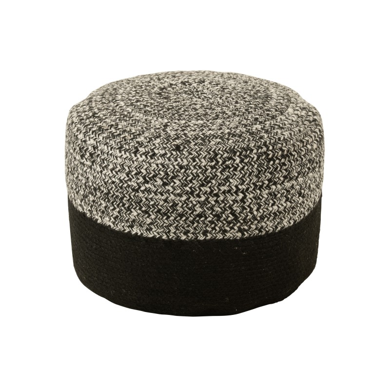 Pouf rond bi-couleur en textile noir 50x50x35 cm