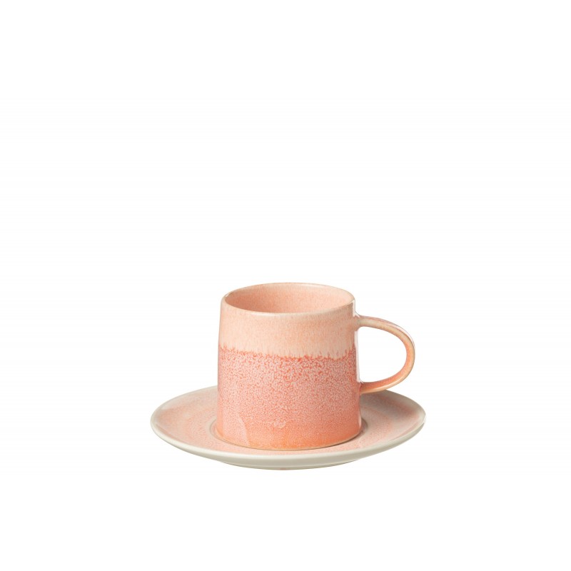 Tasse avec sous-tasse en porcelaine saumon 16x16x9 cm