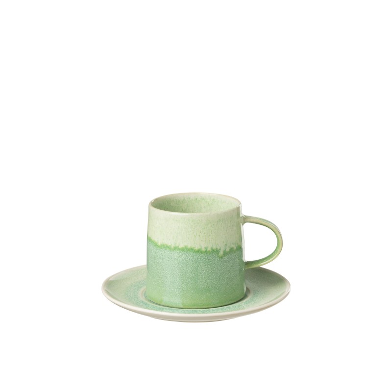 Taza con platillo de porcelana verde 16x16x9 cm