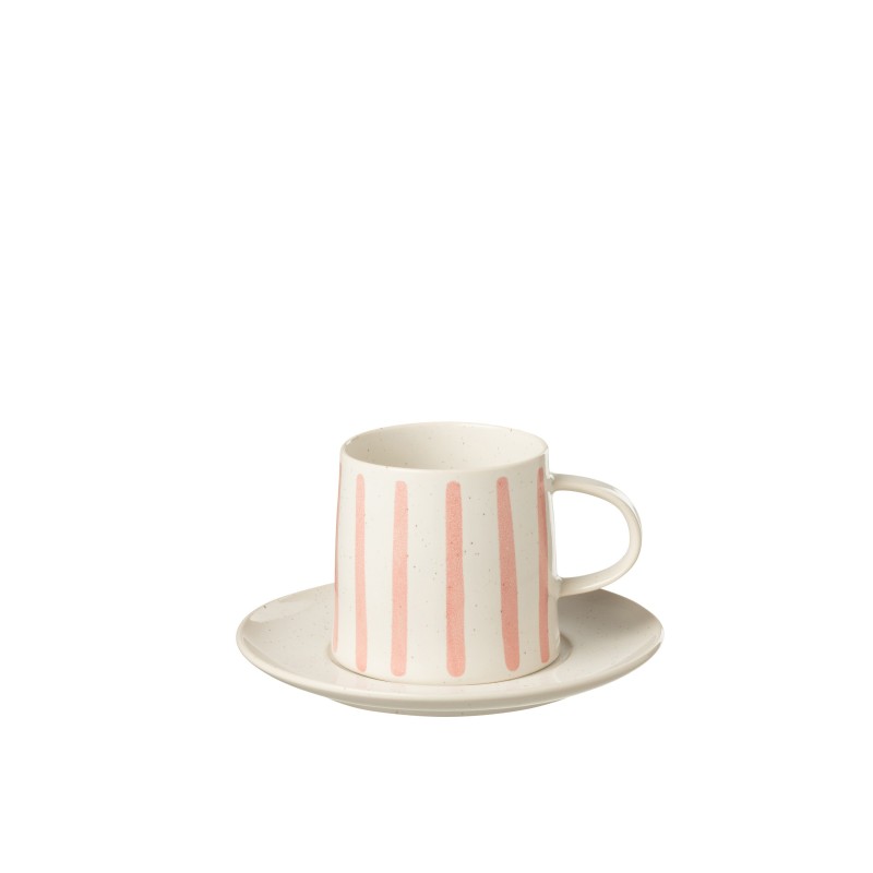 Taza con platillo de porcelana rosa 16x16x9 cm