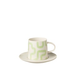 Taza con platillo de porcelana verde 16x16x9 cm