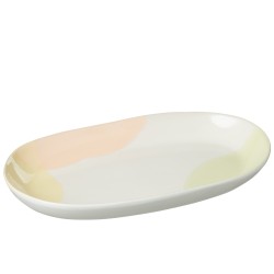 Plato ovalado con manchas de porcelana multicolor 37x21x5 cm