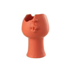 Cache-pot visage en céramique ocre 21x17x30 cm