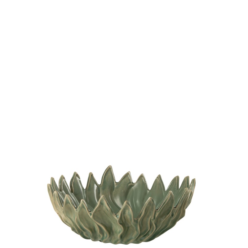 Plat feuille en céramique vert 38x38x15 cm