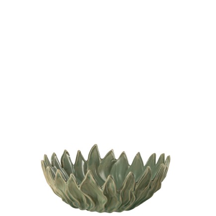 Plat feuille en céramique vert 38x38x15 cm