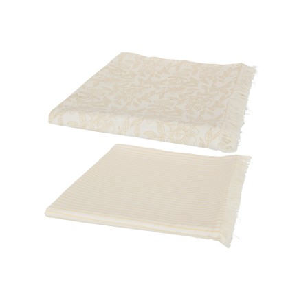 Set de 2 plaids en coton beige 273x134x1 cm