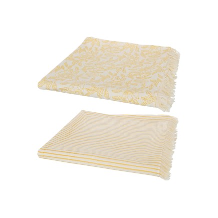 Set de 2 mantas de algodón amarillo 273x134x1 cm