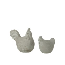 Set de 2 poules en ciment gris 18x11x17 cm