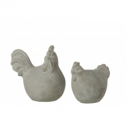 Set de 2 poules en ciment gris 16x10x14 cm