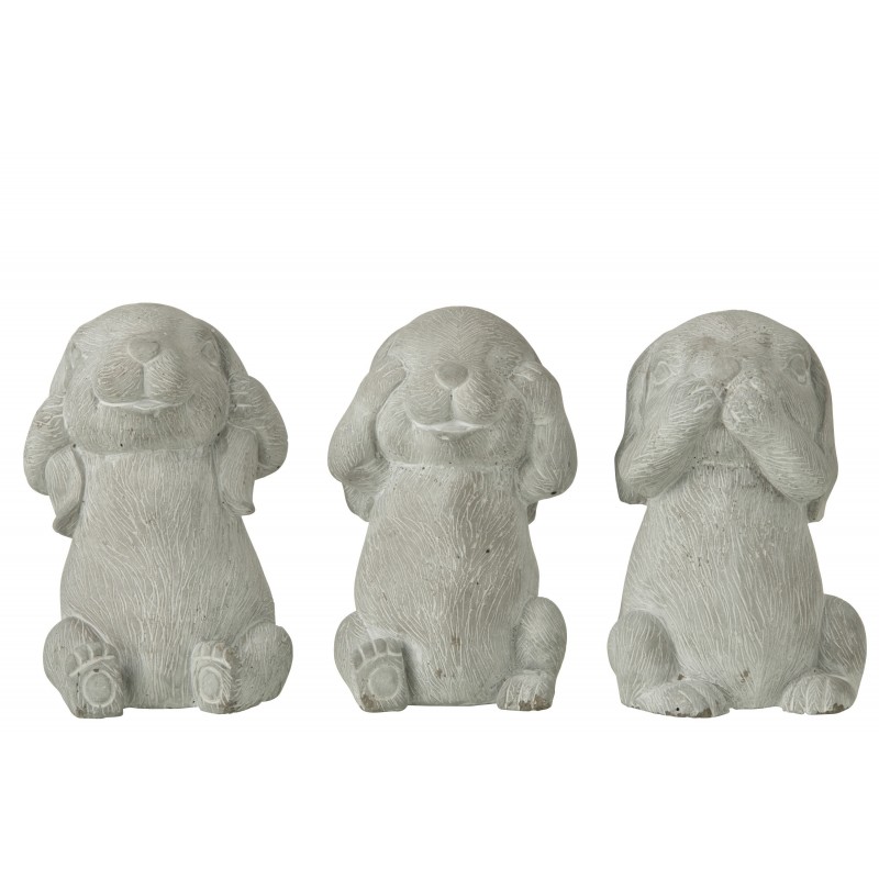 Set de 3 lapins de la sagesse en ciment gris 14x13x21 cm