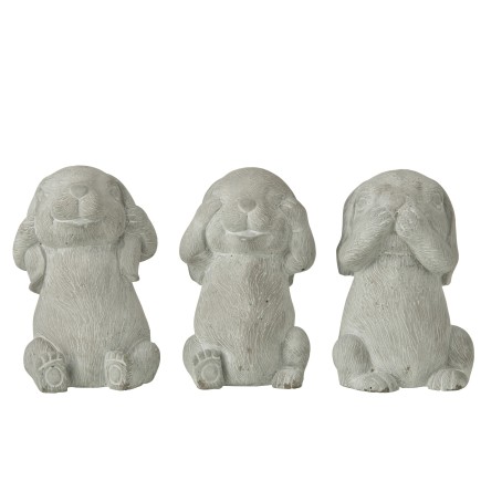Conjunto de 3 conejos de la sabiduría en cemento gris de 14x13x21 cm