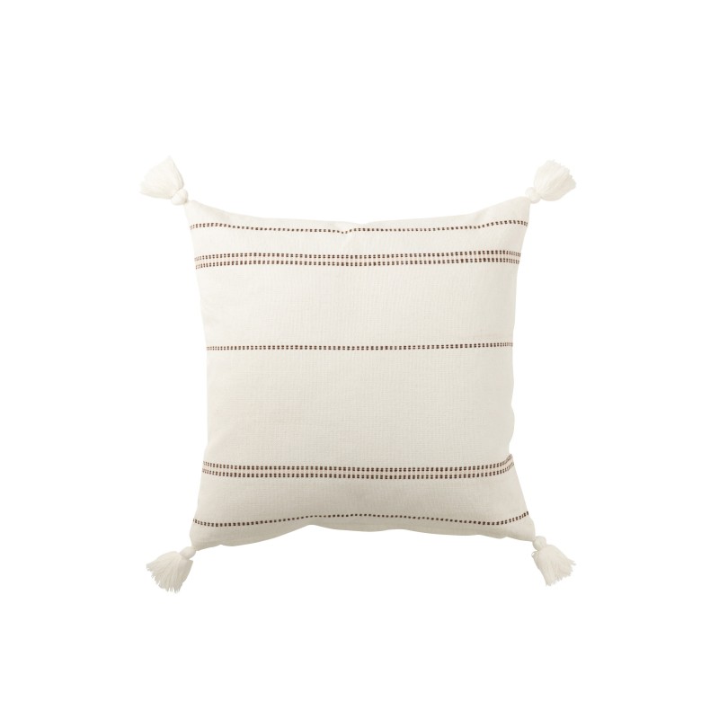 Cuscino quadrato con linee e floof in cotone marrone 50x50x10 cm Cuscino quadrato con linee e floof in cotone marrone 50x50x10 cm