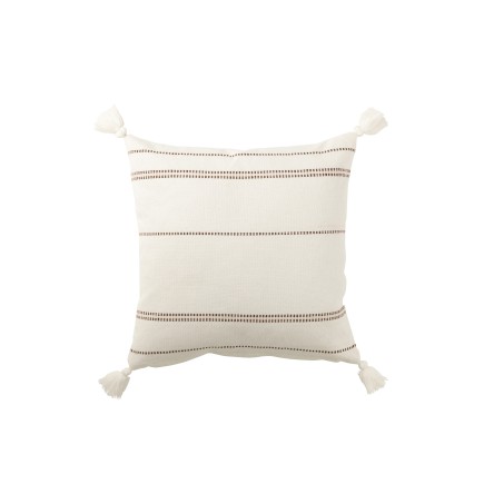 Cuscino quadrato con linee e floof in cotone marrone 50x50x10 cm
