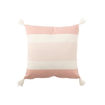 Coussin carré avec floches et lignes en coton blanc 50x50x10 cm