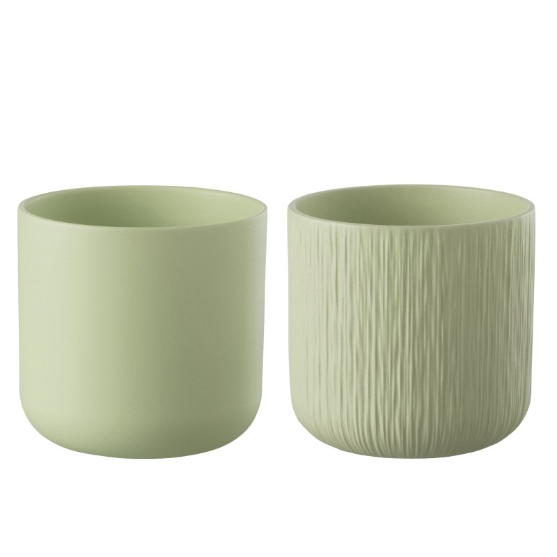 Set de 2 cache-pots en céramique vert menthe 26.5x26.5x26 cm Set de 2 cache-pots en céramique vert menthe 26.5x26.5x26 cm