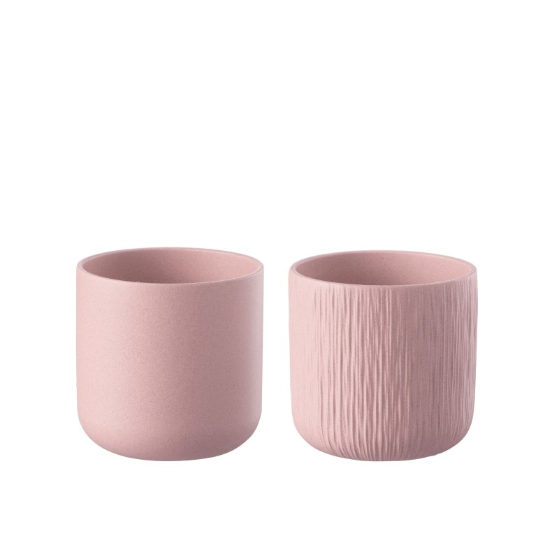 Set de 2 cache-pots en céramique rose 18.5x18.5x18 cm Set de 2 cache-pots en céramique rose 18.5x18.5x18 cm