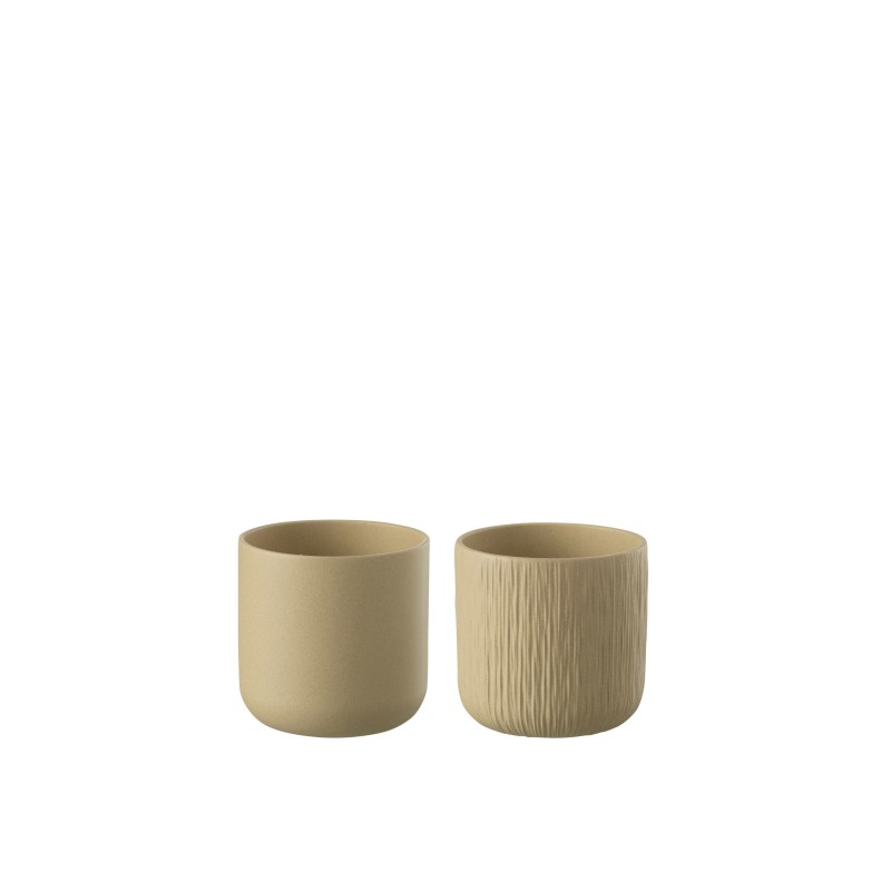 Set de 2 cache-pots en céramique beige 11x11x11 cm Set de 2 cache-pots en céramique beige 11x11x11 cm