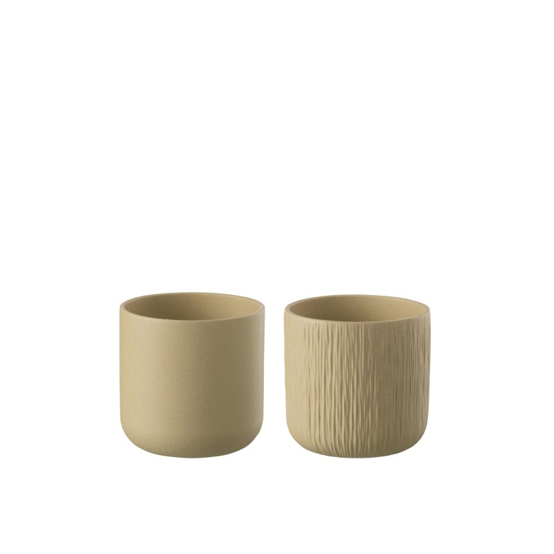 Set de 2 cachepots en céramique beige 13.5x13.5x12.6 cm Set de 2 cachepots en céramique beige 13.5x13.5x12.6 cm