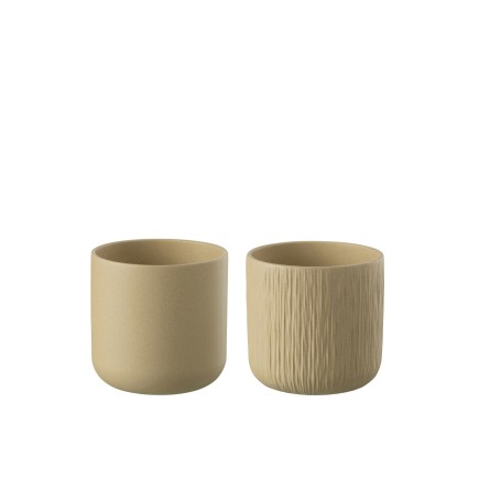 Set de 2 cachepot en céramique beige 15x15x14.5 cm
