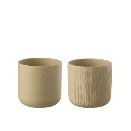 Set de 2 cachepots en céramique beige 18.5x18.5x18 cm