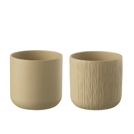 Set de 2 cachepots en céramique beige 20.5x20.5x20 cm