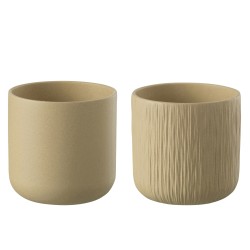 Set de 2 cachepots en céramique beige 26.5x26.5x26 cm