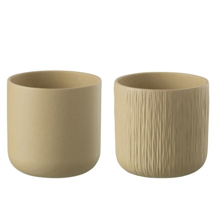 Set de 2 cachepots en céramique beige 26.5x26.5x26 cm