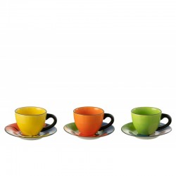 Set de 3 tasses avec sous-tasses en porcelaine multicouleur 15x15x7 cm