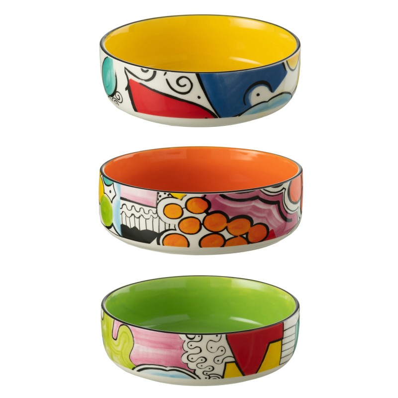 Set de 3 bols en porcelaine multicouleur 16x16x5 cm