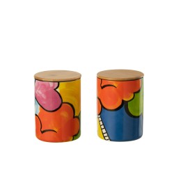 Set de 2 pots de rangement en porcelaine multicouleur 11x11x15 cm