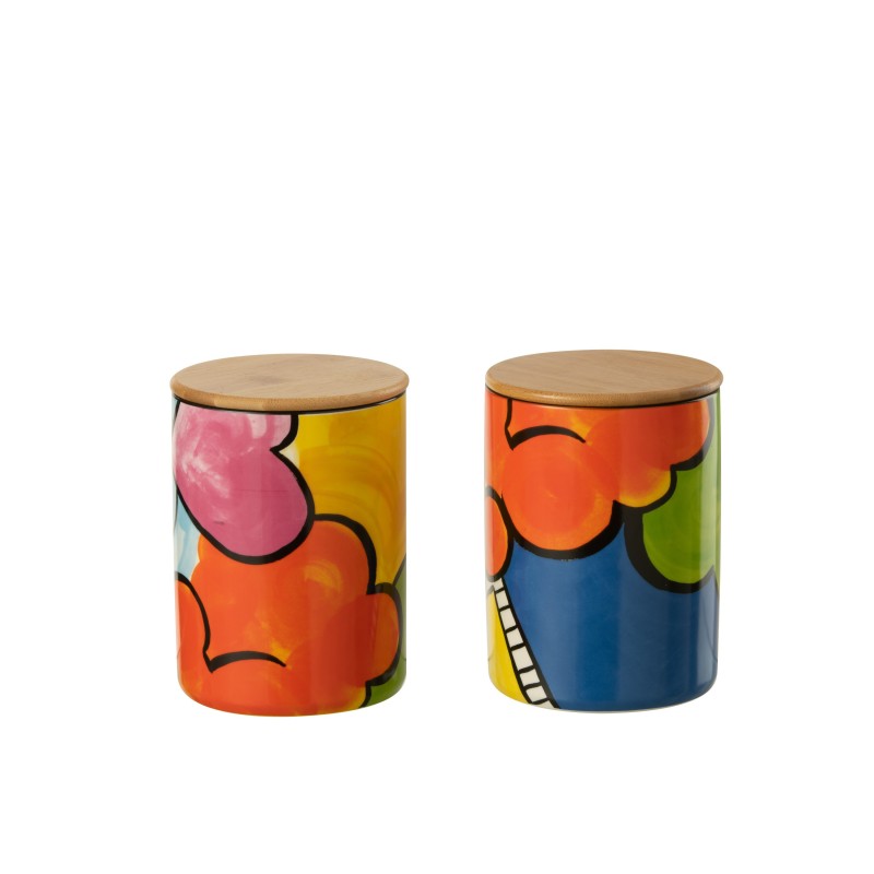 Set de 2 pots de rangement en porcelaine multicouleur 11x11x15 cm