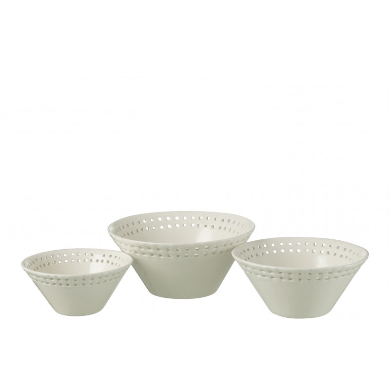Set de 3 bols en céramique blanc 20x20x9 cm