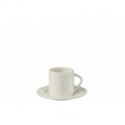Tasse avec sous-tasse en céramique blanc 14x14x9 cm
