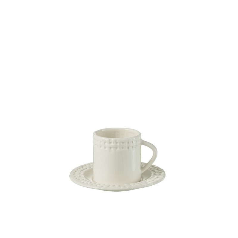Tasse avec sous-tasse en céramique blanc 14x14x9 cm