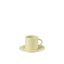 Tasse avec sous-tasse en céramique jaune 14x14x9 cm