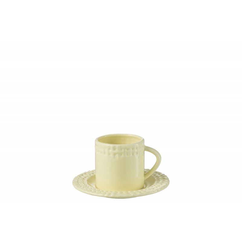 Tasse avec sous-tasse en céramique jaune 14x14x9 cm