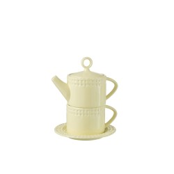 Théière avec tasse et sous-tasse en céramique jaune 18x17x22 cm