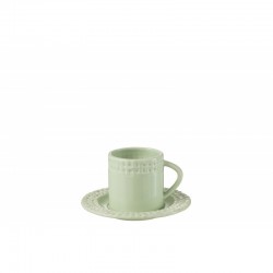 Tasse avec sous-tasse en céramique vert 14x14x9 cm