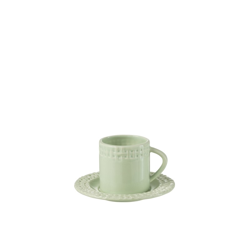 Tasse avec sous-tasse en céramique vert 14x14x9 cm Tasse avec sous-tasse en céramique vert 14x14x9 cm