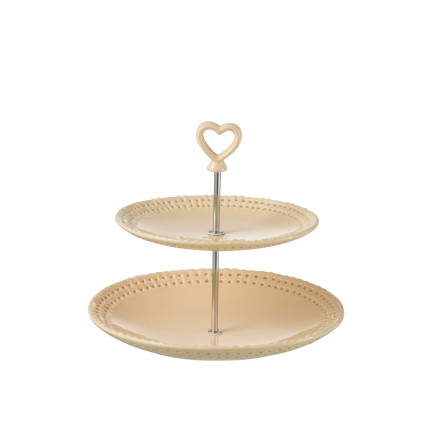 Plateau rond à 2 niveaux en céramique rose doré 26x26x23 cm