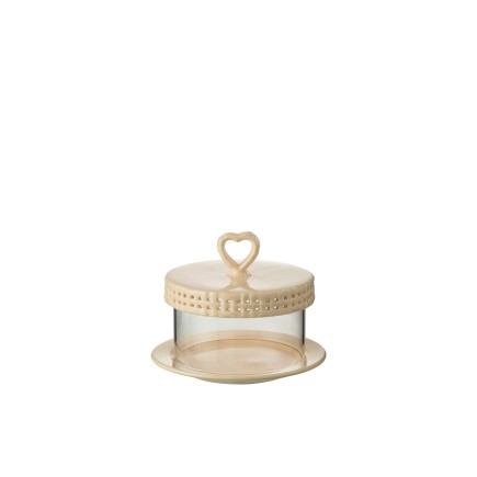 Plat à tarte avec cloche en céramique rose doré 16x16x13 cm