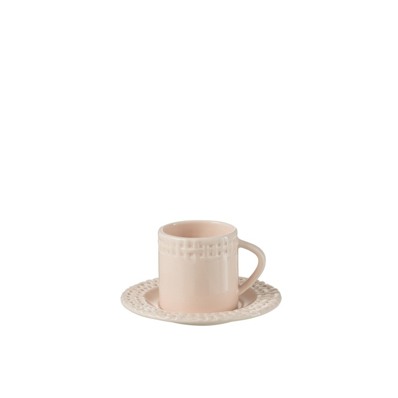 Tasse avec sous-tasse en céramique rose 14x14x9 cm