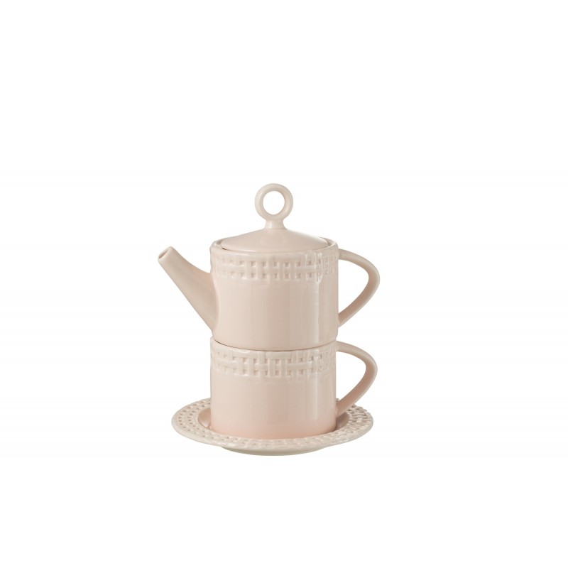 Théière avec tasse et sous-tasse en céramique rose 18x17x22 cm