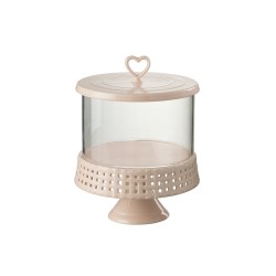 Plat à tarte sur pied avec cloche en céramique rose 21x21x31 cm