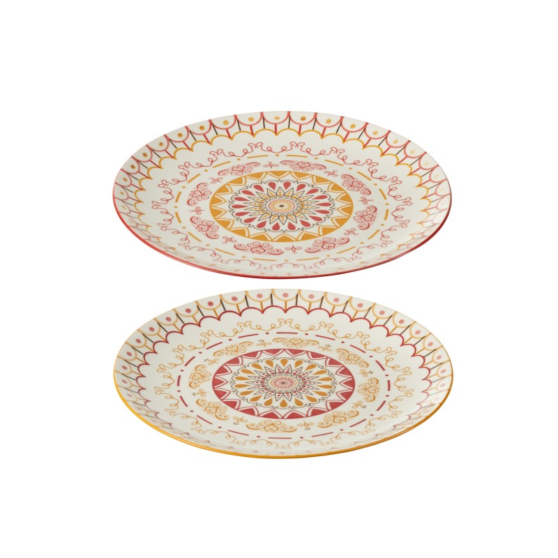 Set de 2 assiettes plates rondes en porcelaine multicouleur 27x27x3 cm Set de 2 assiettes plates rondes en porcelaine multicouleur 27x27x3 cm