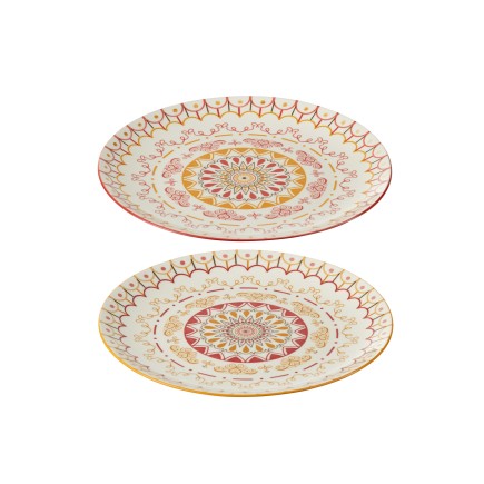 Set de 2 assiettes plates rondes en porcelaine multicouleur 27x27x3 cm