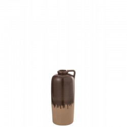 Jarrón con asa de cerámica marrón de 17x17x38 cm