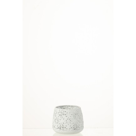 Photophore rond orientale en métal blanc 12x12x10 cm