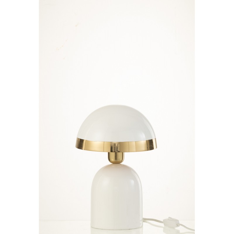 Lampe champignon à bord doré en métal blanc 20x20x30 cm