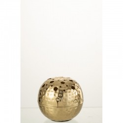 Jarrón redondo con agujeros de metal dorado 15x15x9 cm